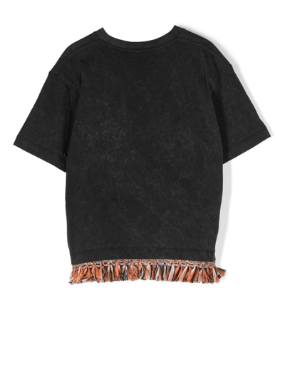 Shop Marcelo Burlon County Of Milan Logo-print Fringed-trim T-shirt In Schwarz