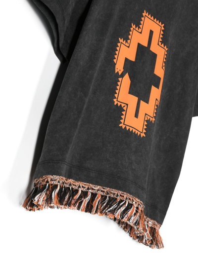 Shop Marcelo Burlon County Of Milan Logo-print Fringed-trim T-shirt In Schwarz