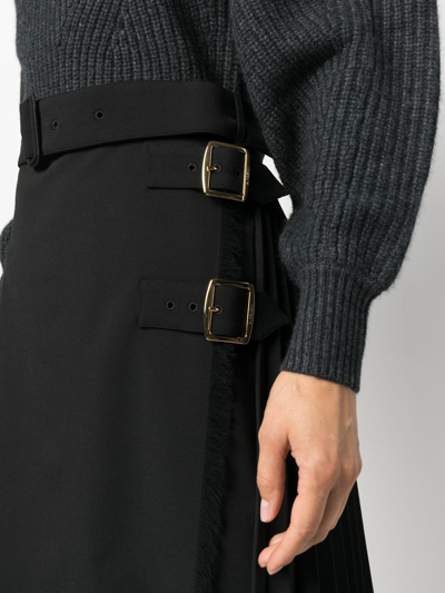 Shop Burberry Belted Midi Skirt In Schwarz