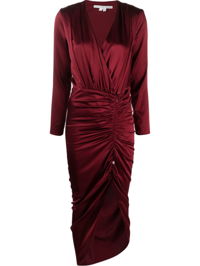 Shop Veronica Beard Ruched Long-sleeve Midi Dress In Rot