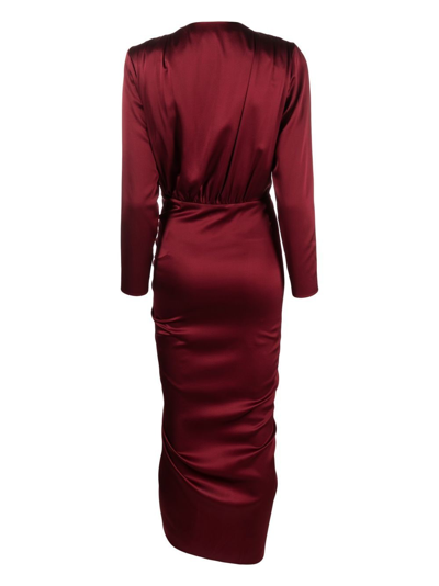 Shop Veronica Beard Ruched Long-sleeve Midi Dress In Rot