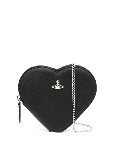 Shop Vivienne Westwood Heart-shape Signature-orb Crossbody Bag In Schwarz