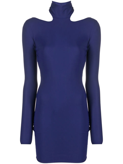 Shop Amazuìn High-neck Mini Dress In Blau