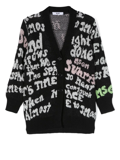 Msgm Logo Intarsia-knit Cardigan In Schwarz