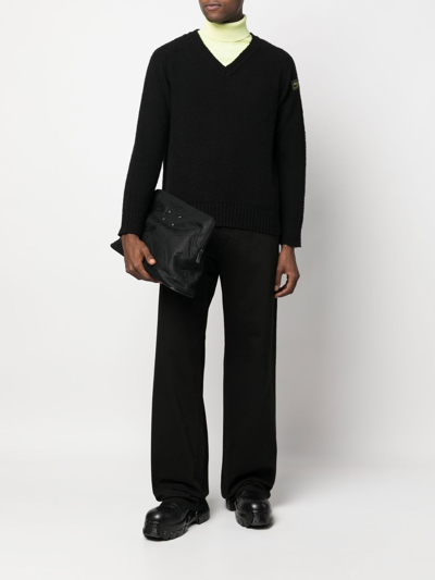 Raf Simons Logo-patch V-neck Jumper In Schwarz