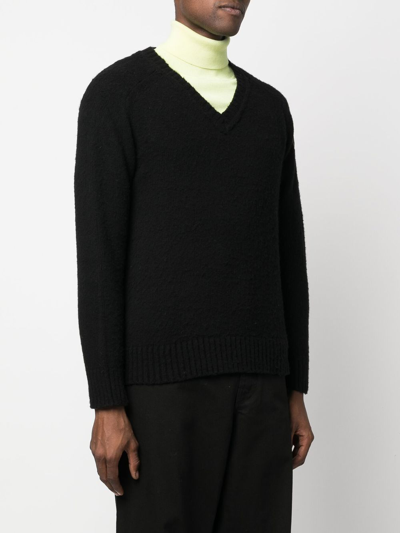 Raf Simons Logo-patch V-neck Jumper In Schwarz