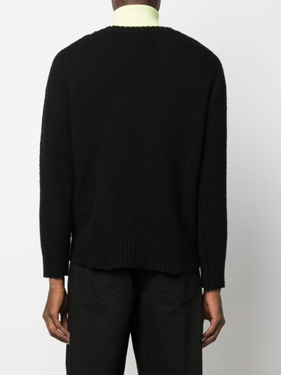 Shop Raf Simons Logo-patch V-neck Jumper In Schwarz