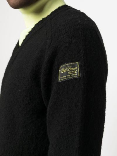 Raf Simons Logo-patch V-neck Jumper In Schwarz