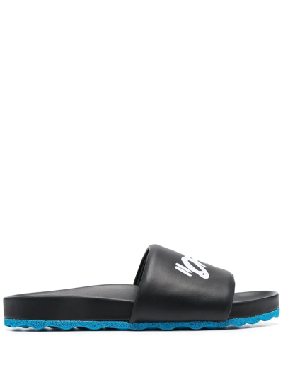 Shop Off-white Logo-print Slides In Schwarz