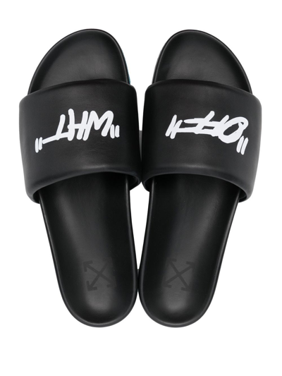 Shop Off-white Logo-print Slides In Schwarz