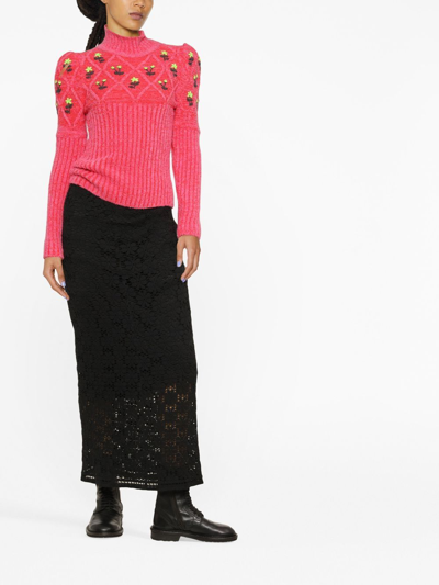Shop Cormio Oma Floral-embroidered Roll Neck Jumper In Rosa