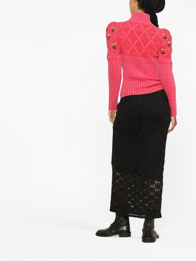 Shop Cormio Oma Floral-embroidered Roll Neck Jumper In Rosa