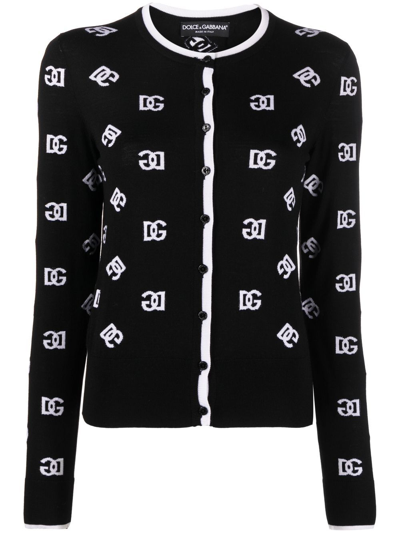Shop Dolce & Gabbana Dg Intarsia-knit Cardigan In Schwarz