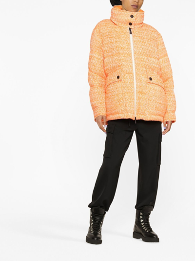 Moncler Anteines Tweed Down Jacket In Orange