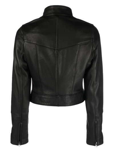Shop Manokhi Misha Cropped Leather Jacket In Schwarz