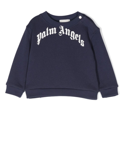 Shop Palm Angels Logo-print Cotton Sweatshirt In Blau