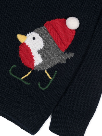 Shop Il Gufo Bird-embroidery Wool Sweater In Blau