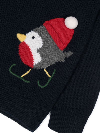 Il Gufo Bird-embroidery Wool Sweater In Blau