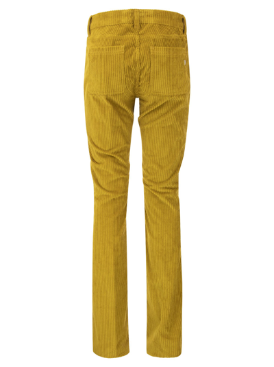 Shop Dondup Newmolly - Velvet Bootcut Trousers In Mustard