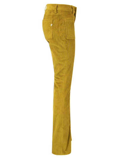 Shop Dondup Newmolly - Velvet Bootcut Trousers In Mustard