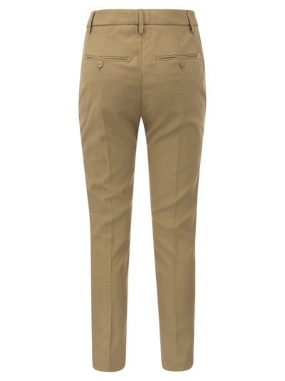 Dondup Carmen - Slim Gabardine Lyocell Trousers In Beige