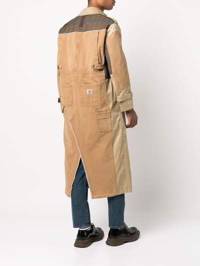 Shop Junya Watanabe Men Deconstructed Carpenter Trench Coat In Beige X Brown