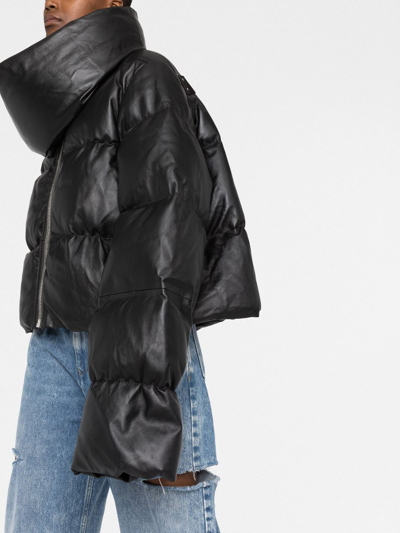 Shop Rick Owens Women Leather Down Funnel Neck Jacket In 09 Black