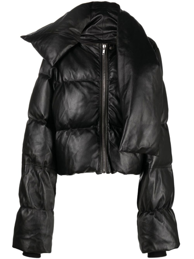 Shop Rick Owens Women Leather Down Funnel Neck Jacket In 09 Black