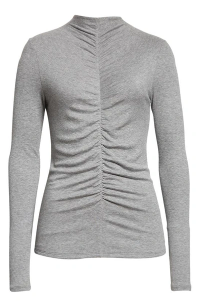 Shop Veronica Beard Theresa Ruched Funnel Neck Top In Heather Grey