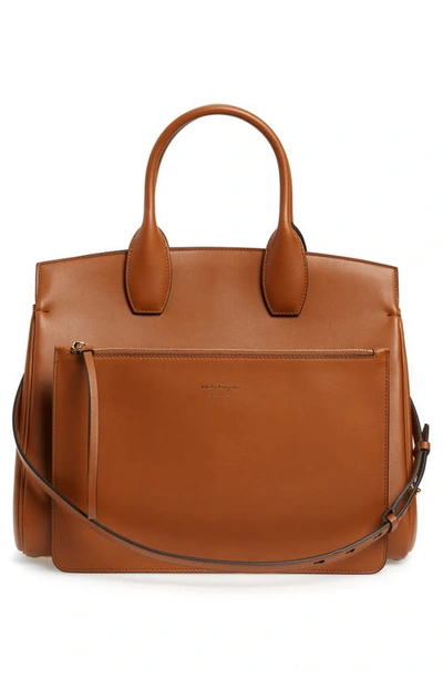 Shop Ferragamo Medium The Studio Calfskin Leather Top Handle Bag In Sella