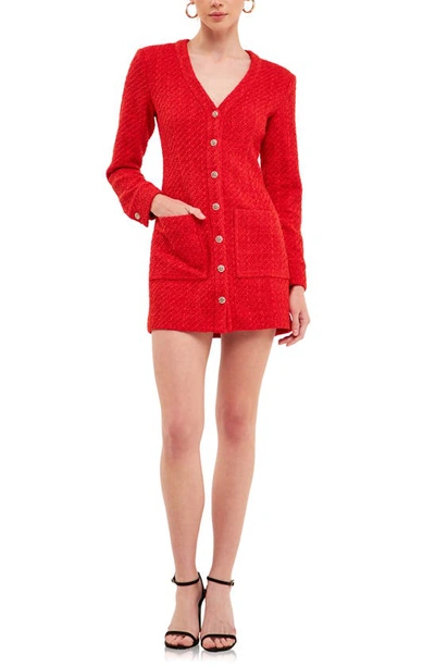 Shop Endless Rose Textured Long Sleeve Dress In Red