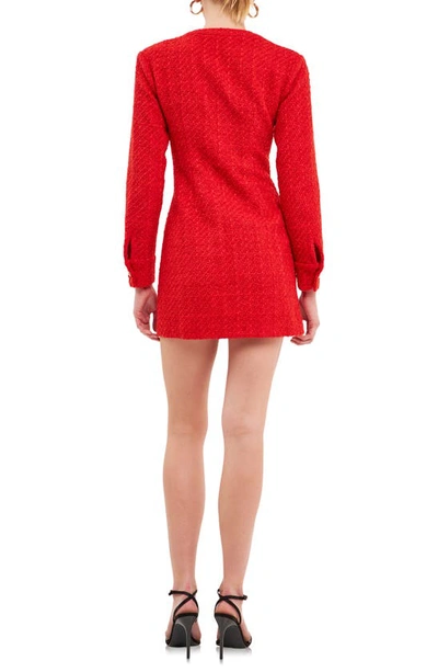 Shop Endless Rose Textured Long Sleeve Dress In Red