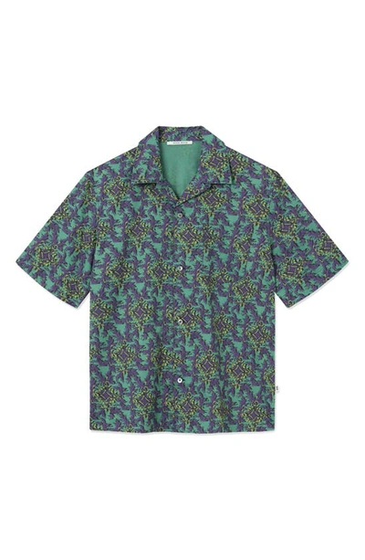 Shop Wood Wood Johan Chateau Stretch Organic Cotton Button-up Camp Shirt In Bright Green