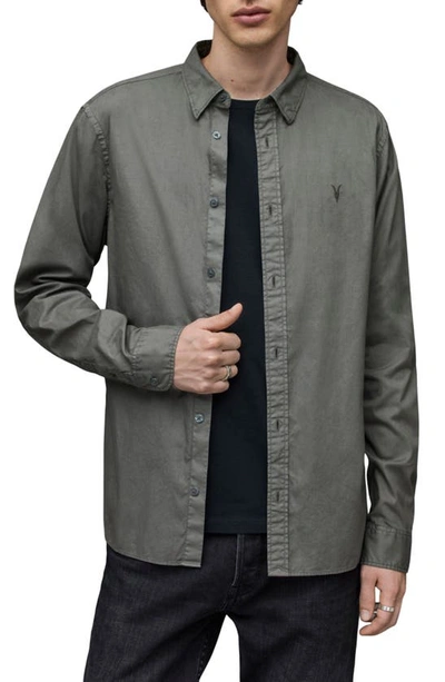 Shop Allsaints Hawthorne Slim Fit Stretch Cotton Button-up Shirt In Iris Grey