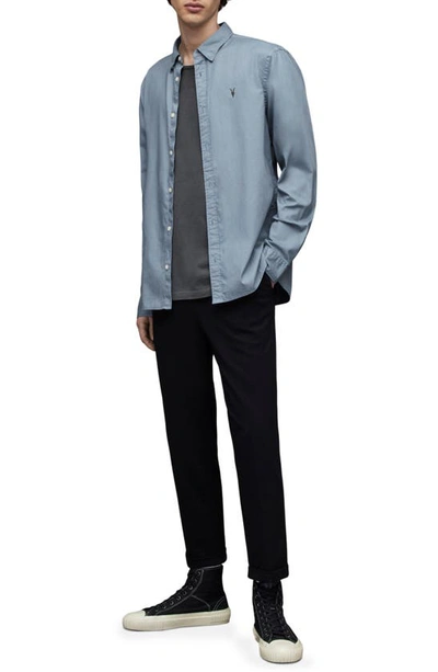 Shop Allsaints Hawthorne Slim Fit Stretch Cotton Button-up Shirt In Serene Blue