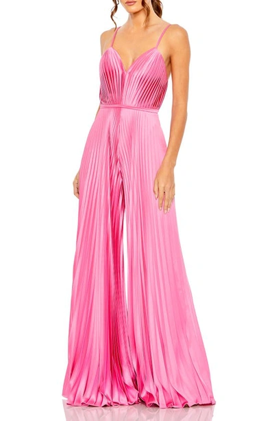 Shop Ieena For Mac Duggal Pleated Satin Wide Leg Jumpsuit In Pink