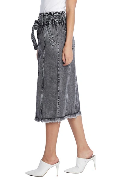 Wash Lab Denim Tie Waist Raw Hem Denim Skirt In Storm Grey