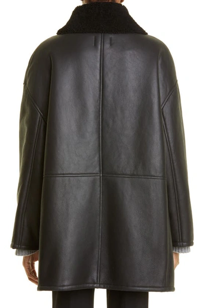 Shop Loulou Studio Leather Coat With Genuine Shearling Lining In Black/ Black