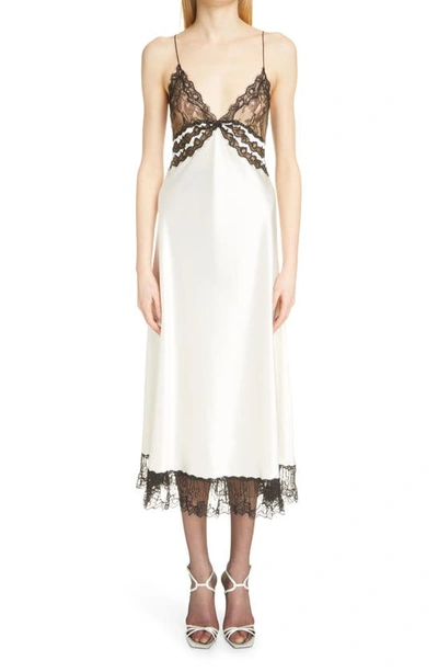 Saint Laurent Lace-trimmed Silk Satin Slip Dress In White,black | ModeSens