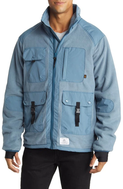 Shop Alpha Industries Mix Media Fleece & Nylon Jacket In Slate Blue