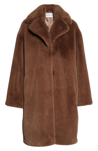 Shop Stand Studio Camille Long Faux Fur Cocoon Coat In Mole Brown