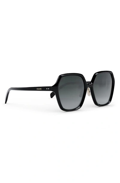 Shop Celine 58mm Geometric Sunglasses In Shiny Black / Gradient Smoke