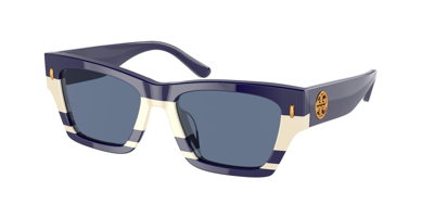 Shop Tory Burch Navy Rectangular Ladies Sunglasses Ty7169u 189580 52 In Blue,white