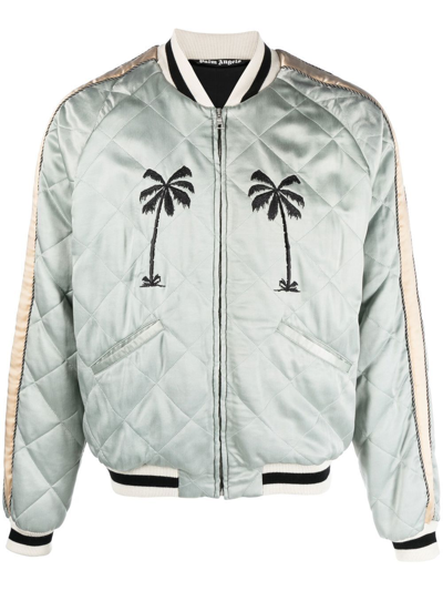 Shop Palm Angels Embroidered-motif Quilted Jacket In Grau