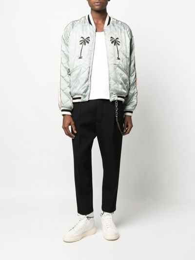 Shop Palm Angels Embroidered-motif Quilted Jacket In Grau