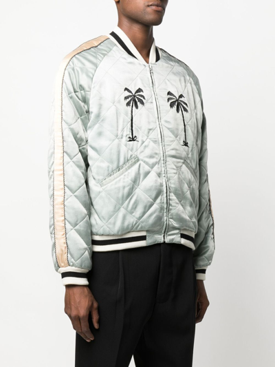 Shop Palm Angels Embroidered-motif Quilted Jacket In Grau