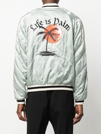 Shop Palm Angels Embroidered-motif Quilted Jacket In Grau