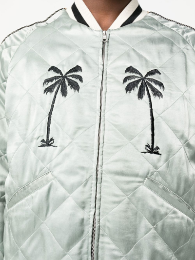 Shop Palm Angels Embroidered-motif Quilted Jacket In Grau