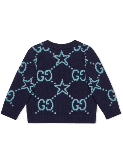 Shop Gucci Gg-pattern Wool Jumper In Blue