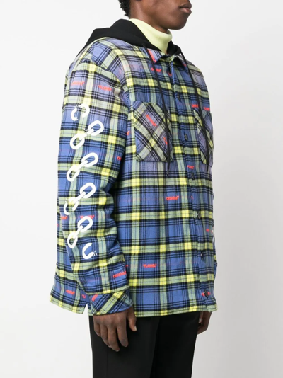 Shop Off-white Plaid-check Shirt Jacket In Dusty Blue White